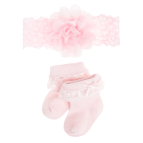 Set ozdobná čelenka a ponožky s krajkou -světle růžový
