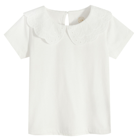Tričko s krátkým rukávem s volánovým límcem -bílé