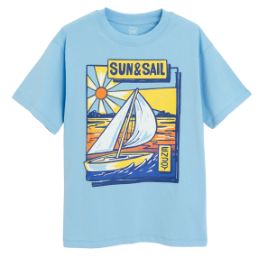 Tričko s krátkým rukávem s plachetnicí -světle modré